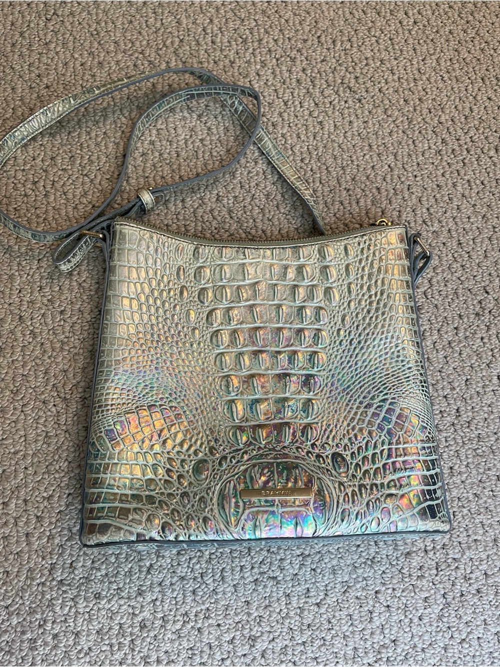 Brahmin Iridescent Silver Holographic Croc-Embossed Crossbody
